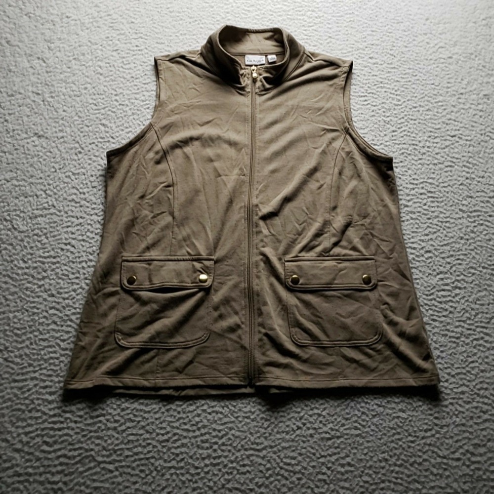 Kim Rogers Vest Womens Petite PL Brown Knit Full Zip Pockets Casual Travel